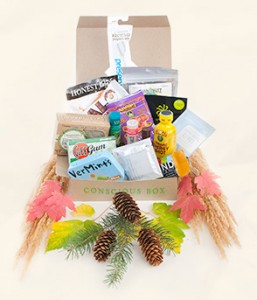 Conscious Box with assorted products, green packaging - paperboard box custom printed