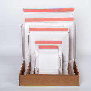 DTC mailers with peel and seal adhesive strips by Salazar Packaging