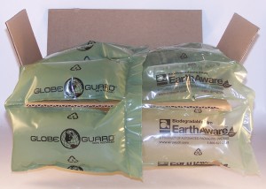 Inflatable air pillows, recycled (left) biodegradable (right)