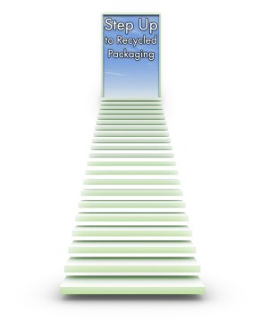 Screen shot of Recycled Packaging website, with stairs leading up to a doorway.